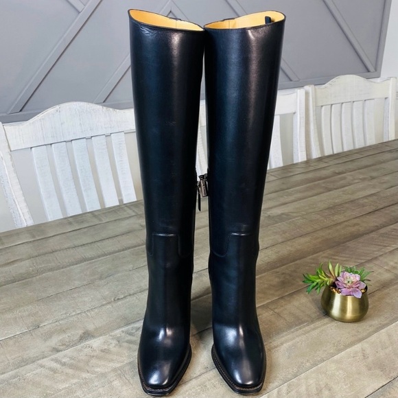 Ralph Lauren Purple Label Renley Knee High Boots Black Burnished Leather Size 6 - Picture 4 of 14